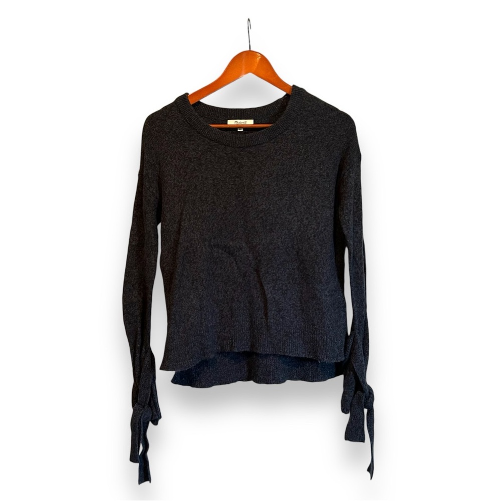 [Madewell] Tie Cuff Blue Knit Crewneck Sweater